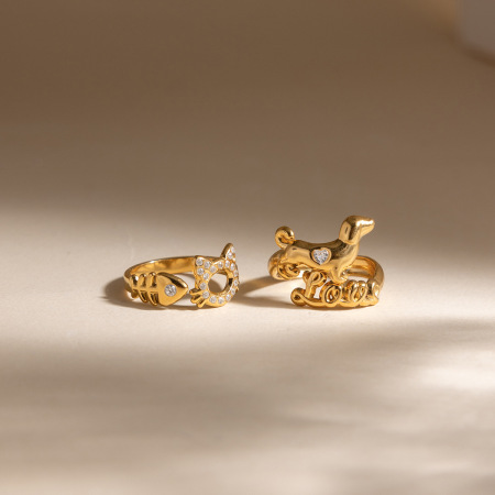 Bagues tendance en acier inoxydable doré avec zircon, ornées d'un motif animal mignon. Imperméables et anti-ternissement.