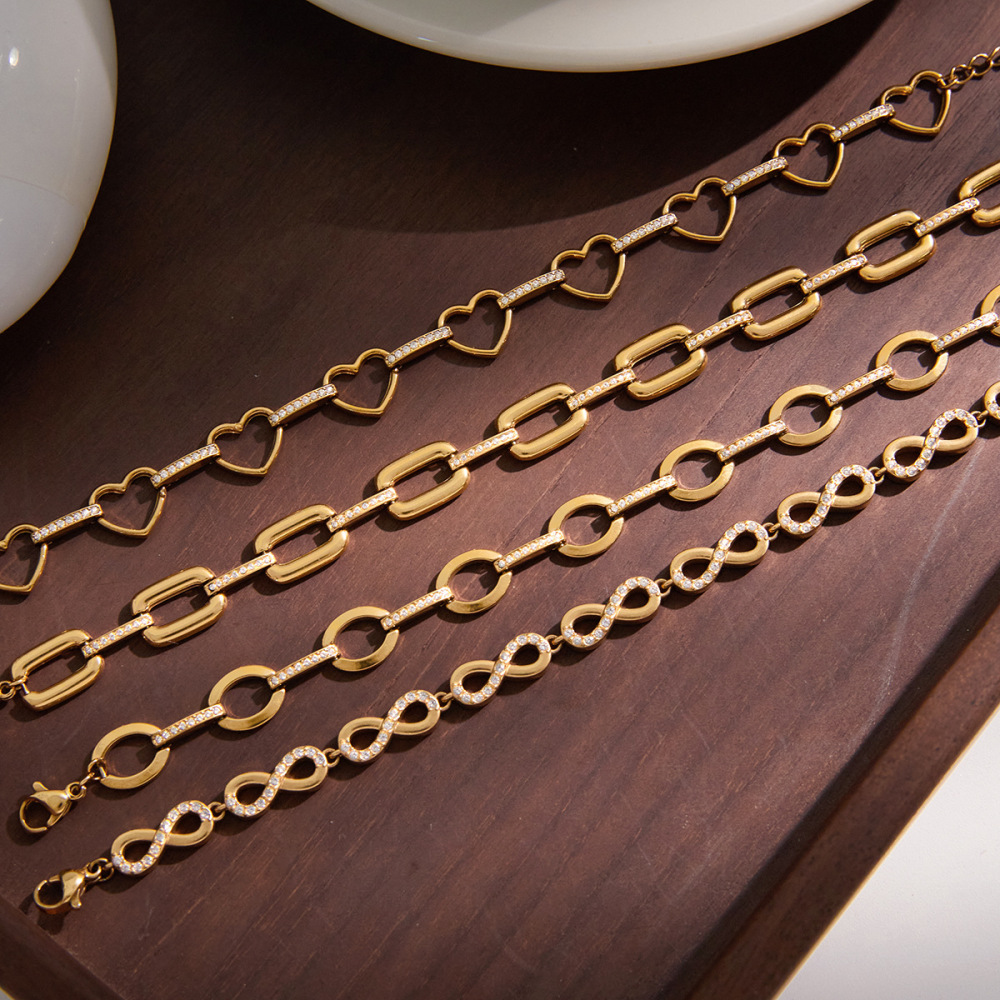 Bracelet Chaîne Pour Femme En Acier Inoxydable Doré, Imperméable Et Anti-Ternissement, Collection Ornate. Image5