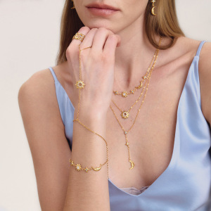 Ensembles De Bijoux De Luxe Pour Femmes En Acier Inoxydable Doré, Imperméables Et Anti-Ternissement, Avec Motif Soleil, Étoile Et Lune h5 Image5