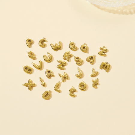 Pendentif classique pour femme, en acier inoxydable, couleur or, avec lettre (1 pièce) 2
