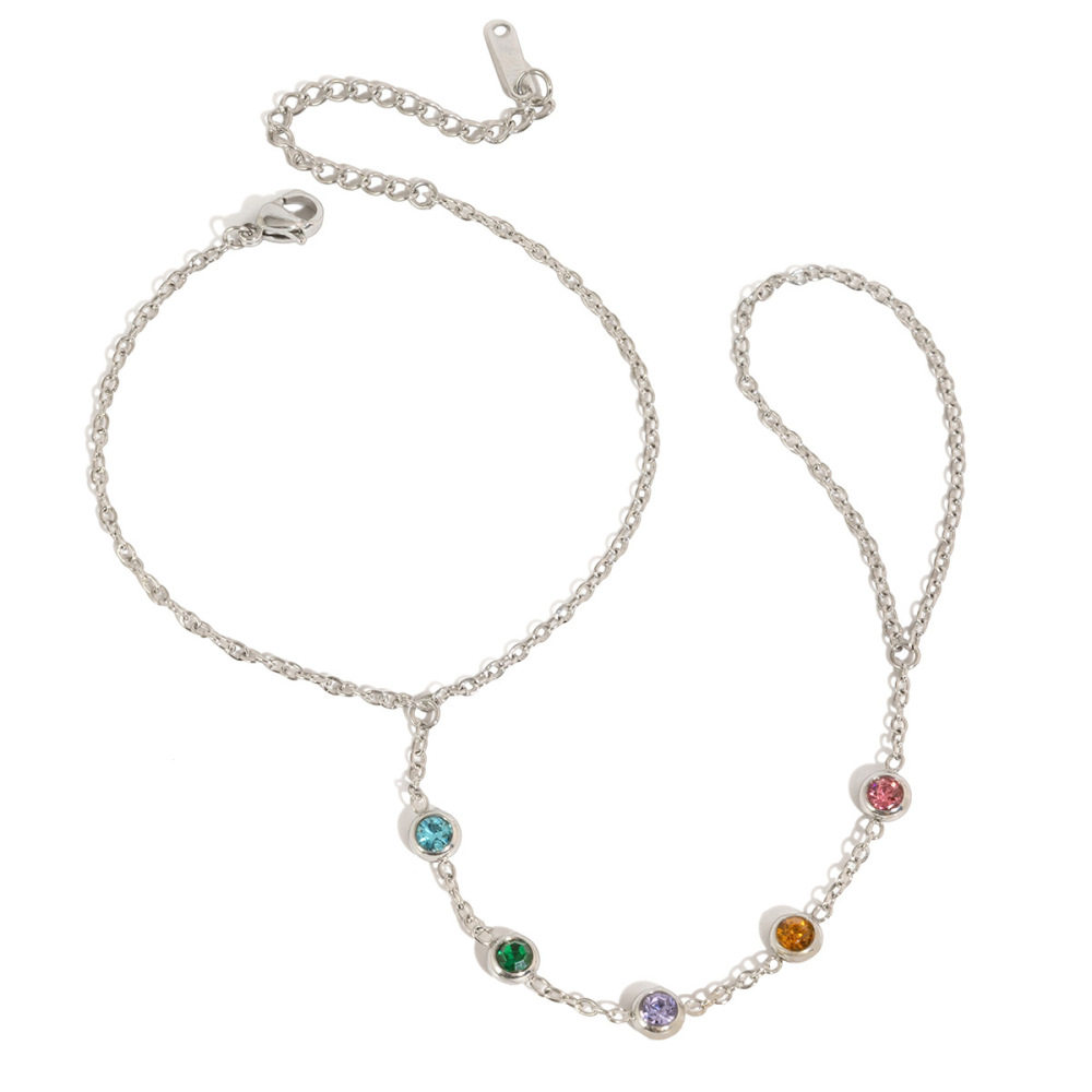 Bracelet De Main Pour Femme Daily Round Zircon, Léger, En Acier Inoxydable, Imperméable Et Anti-Ternissement 