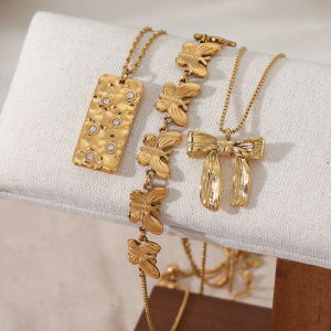 Colliers Pendentifs Pour Femmes En Acier Inoxydable, Couleur Or, Avec Nœud Papillon h5 Image3