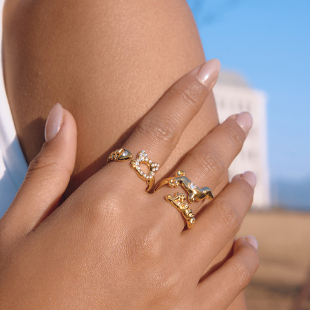 Bagues tendance en acier inoxydable doré avec zircon, ornées d'un motif animal mignon. Imperméables et anti-ternissement. 2