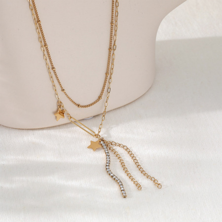 Colliers pendentifs pour femmes avec pompon simple en forme d'étoile, en acier inoxydable étanche, couleur or 2