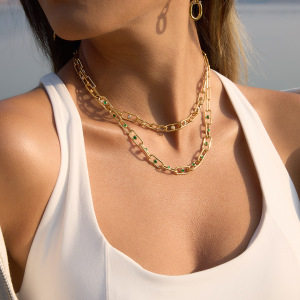 Colliers À Maillons Simples Pour Femmes, En Acier Inoxydable Doré Avec Zircon, Imperméables Et Anti-Ternissement h5 Image3