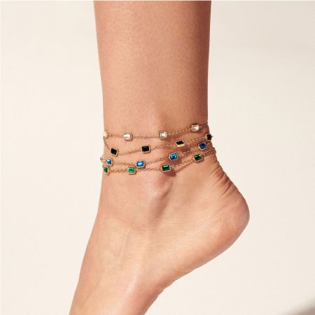Bracelet de cheville rectangulaire simple en acier inoxydable étanche couleur or avec zircon 2