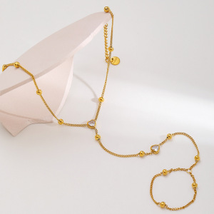 Ensembles De Bijoux Pour Femmes : Chaîne Sweet Heart En Acier Inoxydable Étanche Couleur Or Avec Zircon, Collection Romantique h5 Image3