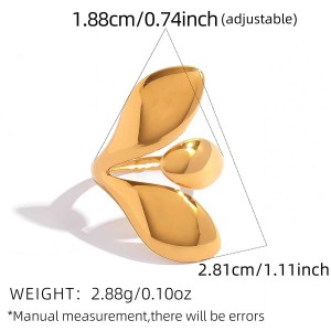 Bague Femme En Acier Inoxydable Doré, Étanche, Motif Feuille Simple h5 Image2
