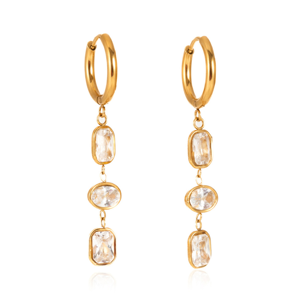 Boucles D'Oreilles Élégantes Pour Femmes, En Acier Inoxydable Doré, Imperméables Et Anti-Ternissement, Avec Une Forme Géométrique Charmante En Zircon. 
