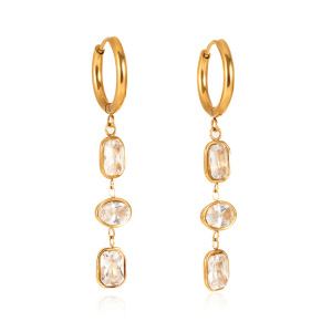 Boucles D'Oreilles Élégantes Pour Femmes, En Acier Inoxydable Doré, Imperméables Et Anti-Ternissement, Avec Une Forme Géométrique Charmante En Zircon. h5 