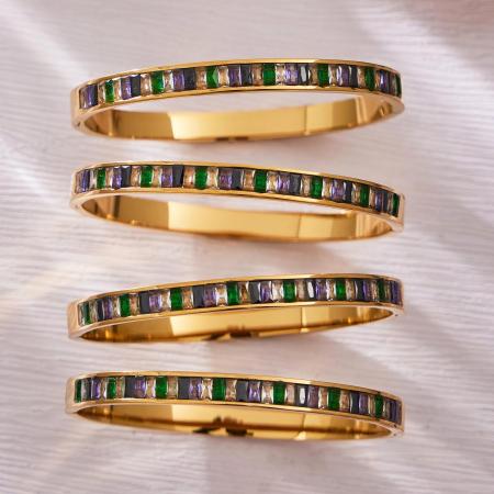 Bracelets pour femmes en acier inoxydable doré, polychromes, rectangulaires, en zircon, imperméables et anti-ternissement