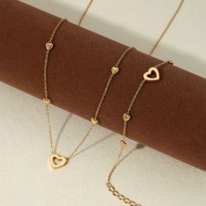 Ensembles De Colliers Pour Femmes En Acier Inoxydable Doré, Motif Cœur Charmant h5 Image2