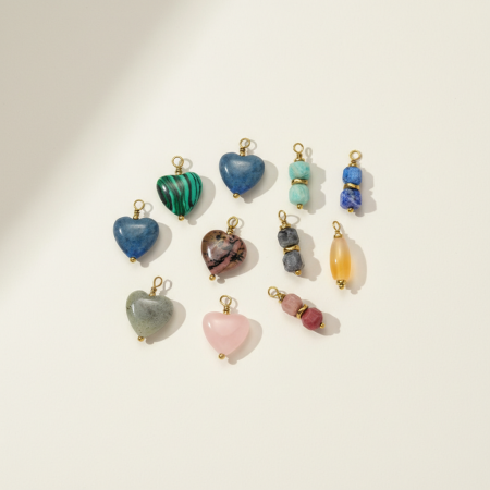 Pendentif classique en forme de cœur pour femme, pierres naturelles, couleur or, 1 pièce