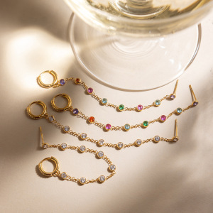Boucles D'Oreilles Élégantes À Maillons Brillants En Acier Inoxydable Doré, Imperméables Et Anti-Ternissement, Parfaites Pour Les Soirées. h5 Image5