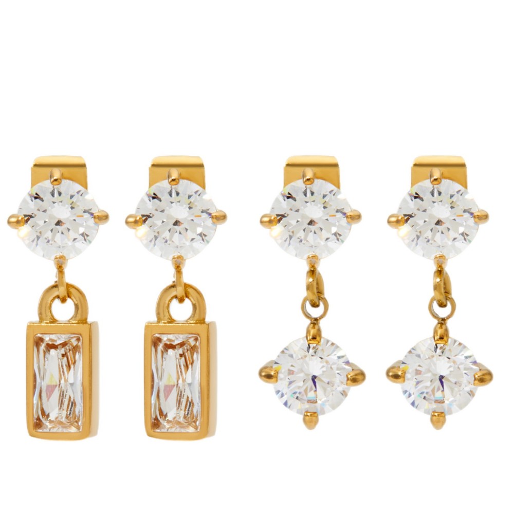Boucles D'Oreilles Pendantes Pour Femme, Simples, Rectangulaires, En Acier Inoxydable, Étanches, Couleur Or, Avec Zircon. Image5