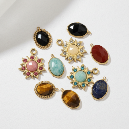 Pendentif ovale classique pour femme en pierres naturelles, 1 pièce 2