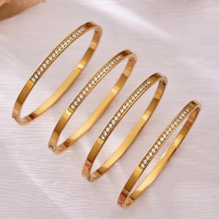Bracelet jonc pour femme en acier inoxydable doré, orné de zircon, étanche et anti-ternissement