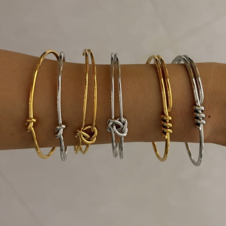 Bracelets manchettes pour femmes en acier inoxydable, étanches, couleur or, à lignes torsadées simples