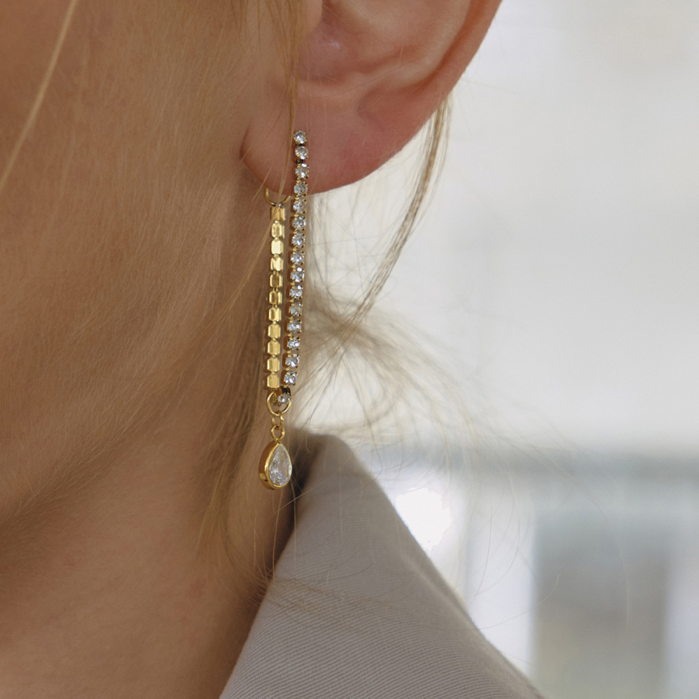 Boucles D'Oreilles Délicates En Forme De Goutte, En Acier Inoxydable Doré Avec Zircon, Imperméables Et Anti-Ternissement, Parfaites Pour Les Soirées. Image5