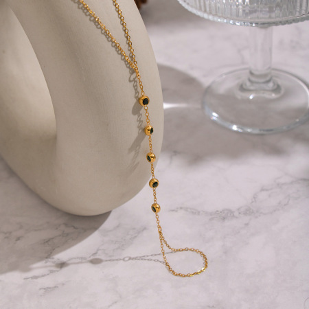 Chaîne de poignet pour femme en acier inoxydable étanche couleur or avec zircon, collection Simple Series 2