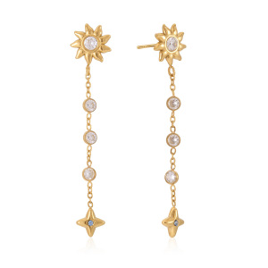 Boucles D'Oreilles Rétro Soleil, Étoile Et Lune En Acier Inoxydable Doré Avec Zircon, Imperméables Et Anti-Ternissement h5 