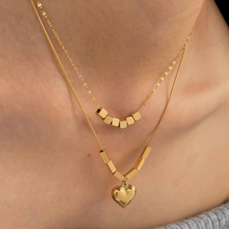 Colliers pendentifs pour femmes en acier inoxydable, couleur or, avec perles en forme de cœur simple