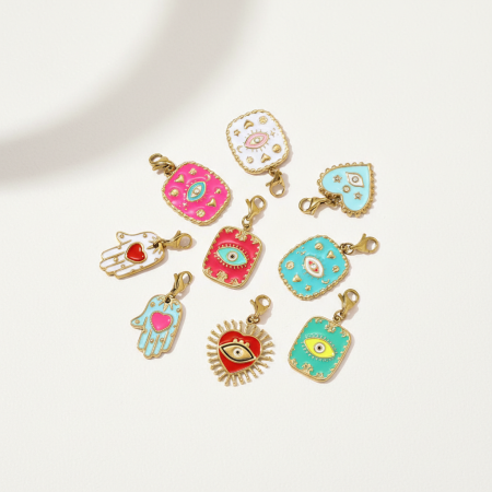 Pendentif femme œil de diable vif, pince mousqueton en acier titane couleur or, à faire soi-même