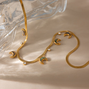 Colliers Pendentifs Pour Femmes En Acier Inoxydable Doré, Motif Lune Et Coquillage Rétro, Étanches Et Anti-Ternissement h5 Image2