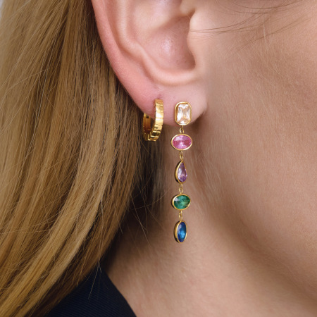 Boucles d'oreilles pendantes ovales colorées en acier inoxydable doré avec zircon, imperméables et anti-ternissement, pour femmes 2