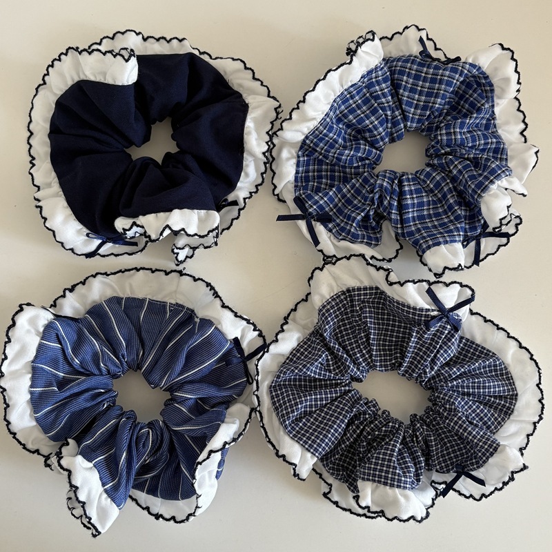 Chouchous Pour Femmes En Tissu À Carreaux Doux De La Série Romantique h5Image2