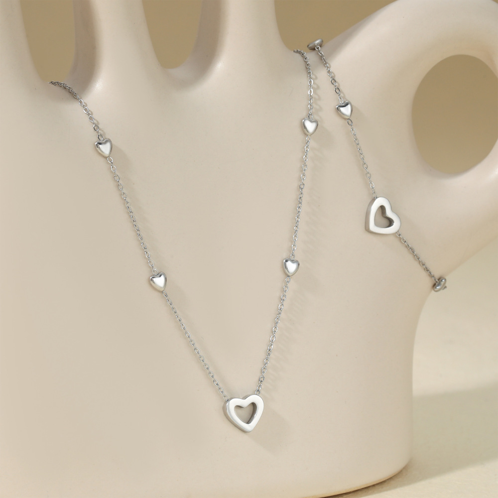 Ensembles De Colliers Pour Femmes En Acier Inoxydable Doré, Motif Cœur Charmant Image3