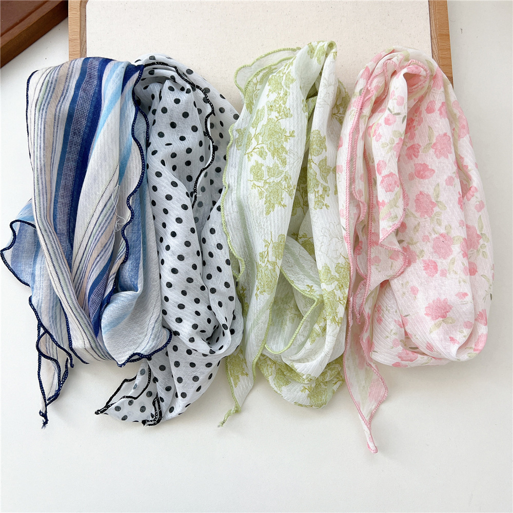 Écharpes D'Été Pour Femmes En Polyester À Pois Fleuris Image4