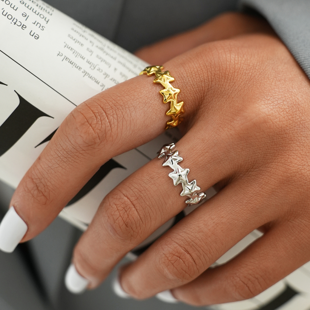 Bagues Tendance Rétro Simples Daily Star En Acier Inoxydable Étanche Couleur Or Pour Femmes Image2