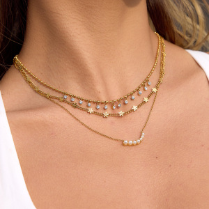 Colliers Pendentifs Pour Femmes En Acier Inoxydable Doré Brillant, Imperméables Et Anti-Ternissement, Avec Pendentif Rond Lustré h5 Image3