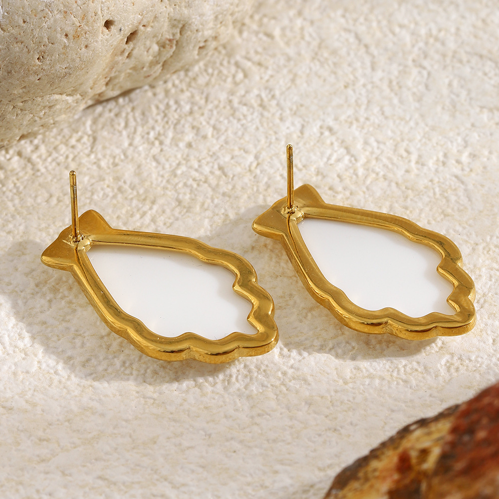 Boucles D'Oreilles Élégantes En Acier Inoxydable Doré Et Imperméables, Couleur Coquillage Image4