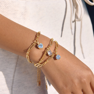 Bracelets À Breloques Pour Femmes, En Acier Inoxydable Doré, Avec Zircon, Forme Géométrique Brillante, Étanches Et Anti-Ternissement h5 Image3