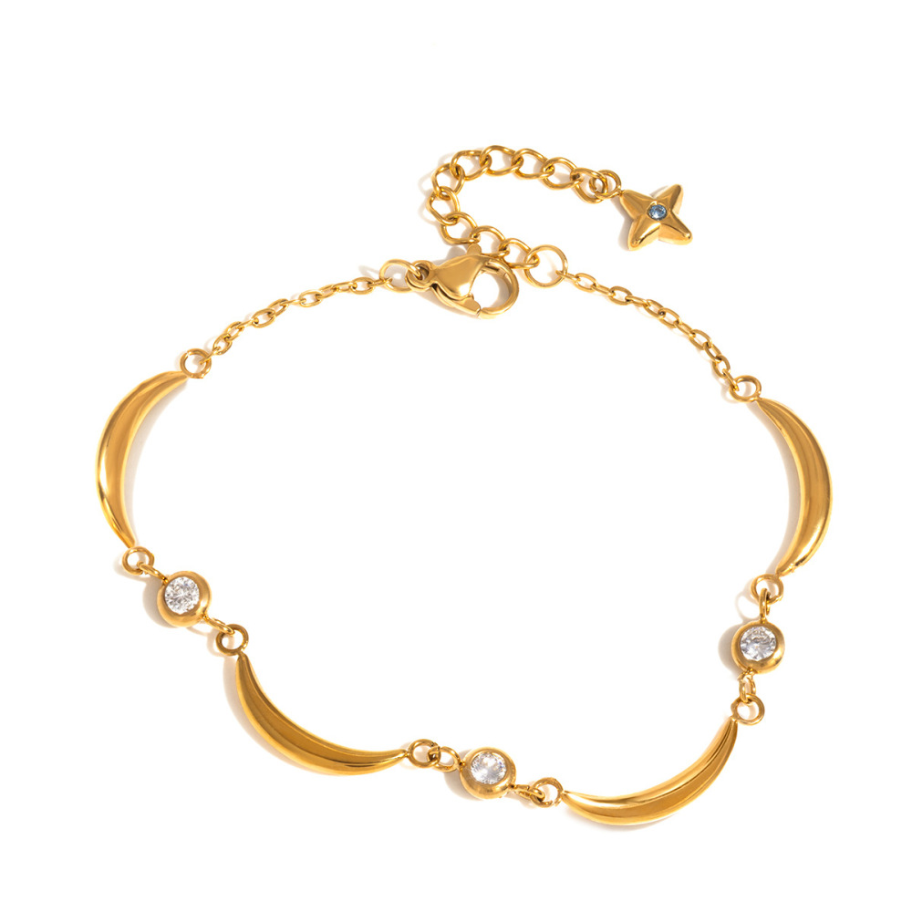 Bracelets À Breloques Classiques Pour Femmes, En Acier Inoxydable Doré, Imperméables Et Anti-Ternissement, Avec Motif Soleil, Étoile Et Lune 