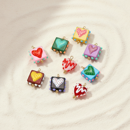 Pendentifs luxueux en verre carré en forme de cœur, couleur or, pour femmes