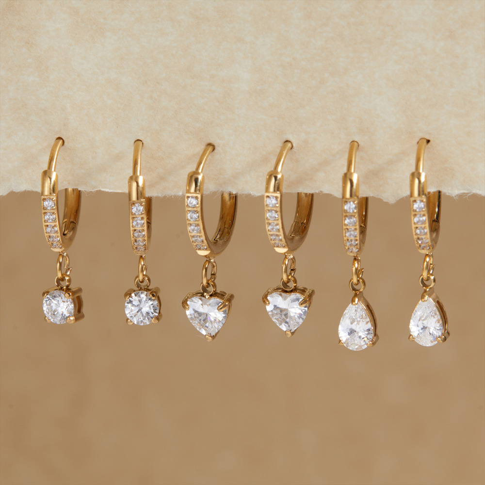 Boucles D'Oreilles Pendantes Pour Femme, En Acier Inoxydable Doré, Étanches, Ornées De Zircon. Magnifiques Boucles D'Oreilles Pendantes En Forme De Goutte. Image3