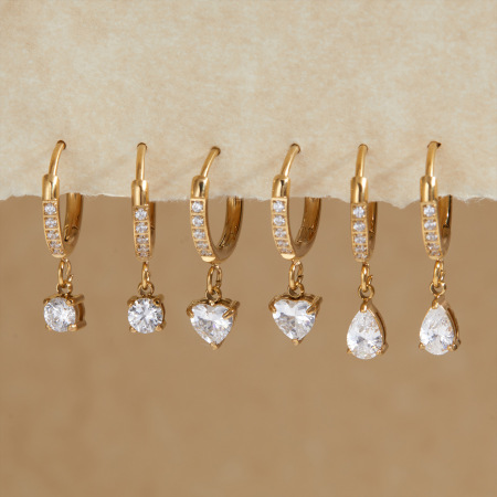 Boucles d'oreilles pendantes pour femme, en acier inoxydable doré, étanches, ornées de zircon. Magnifiques boucles d'oreilles pendantes en forme de goutte. 2