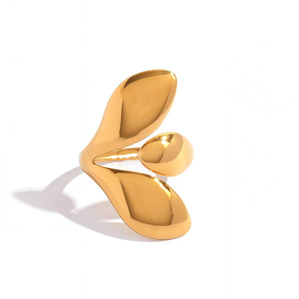 Bague Femme En Acier Inoxydable Doré, Étanche, Motif Feuille Simple 