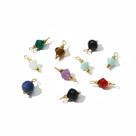 Pendentifs femme rétro géométriques en pierres naturelles couleur or 2