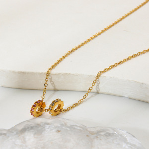 Colliers Pendentifs Élégants Pour Femmes, En Acier Inoxydable, Couleur Or, Avec Zircon Et Forme Un Cercle Étanche. h5 Image3