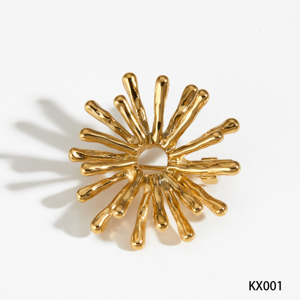 Broches Romantiques Rétro À Fleurs En Acier Inoxydable Étanche Couleur Or Et Perles 