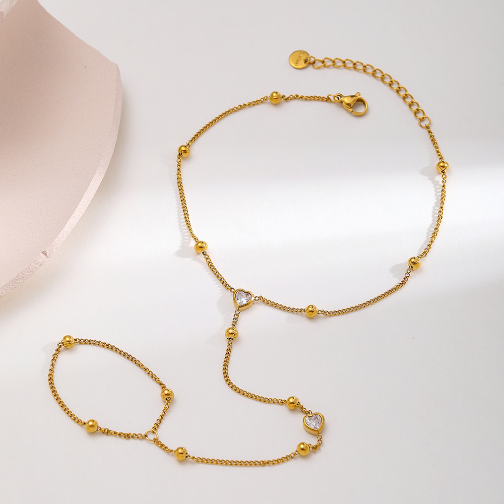 Ensembles De Bijoux Pour Femmes : Chaîne Sweet Heart En Acier Inoxydable Étanche Couleur Or Avec Zircon, Collection Romantique Image4
