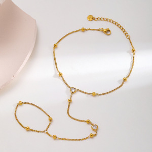Ensembles De Bijoux Pour Femmes : Chaîne Sweet Heart En Acier Inoxydable Étanche Couleur Or Avec Zircon, Collection Romantique h5 Image4