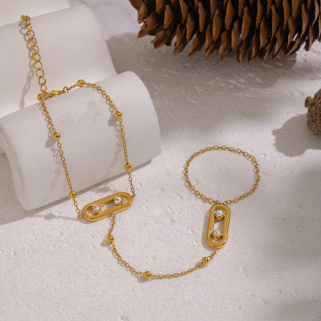 Chaîne élégante et luxueuse en acier inoxydable, étanche, couleur or, avec zircon.