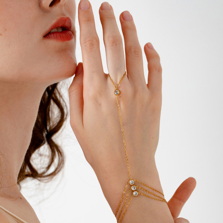 Bracelet chaîne élégant et luxueux pour femme, en acier inoxydable, couleur or, avec zircon et or, couleur or.