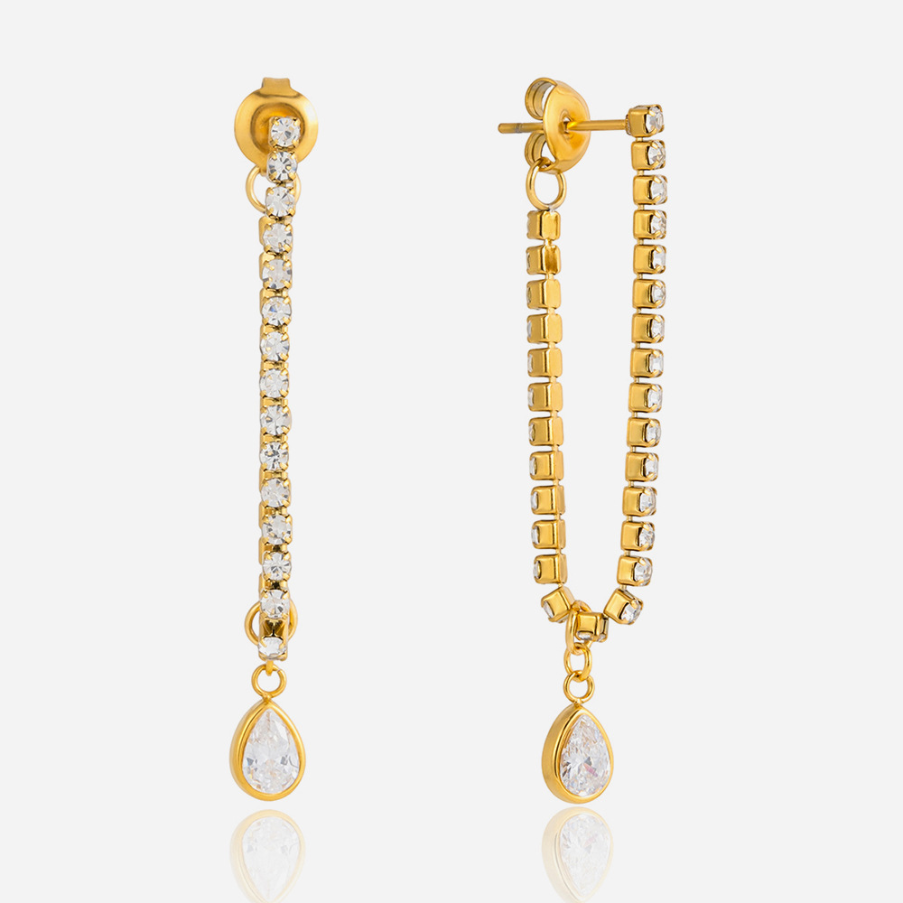 Boucles D'Oreilles Délicates En Forme De Goutte, En Acier Inoxydable Doré Avec Zircon, Imperméables Et Anti-Ternissement, Parfaites Pour Les Soirées. 