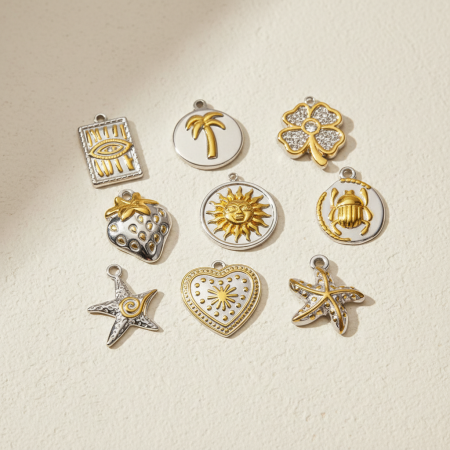 Pendentif femme simple, en acier inoxydable étanche, couleurs or et argent mélangés (1 pièce) 2